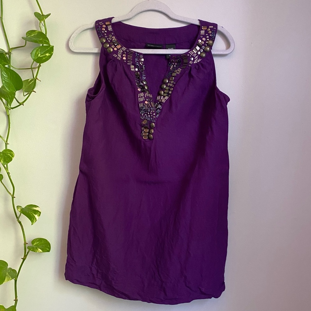 Purple Beaded Linen Dress